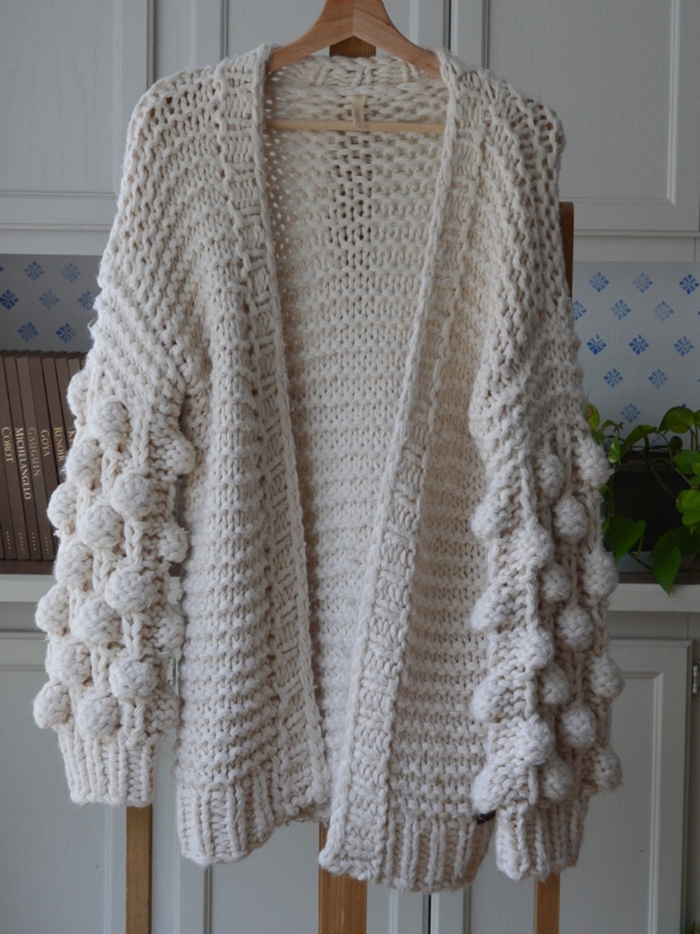 Wishlist Oversized Ivory Heavyweight Popcorn Sleeve Cardigan Sweater
